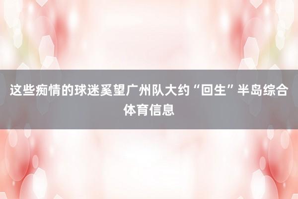 这些痴情的球迷奚望广州队大约“回生”半岛综合体育信息