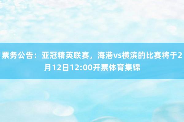票务公告：亚冠精英联赛，海港vs横滨的比赛将于2月12日12:00开票体育集锦
