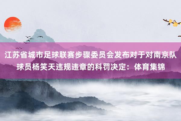 江苏省城市足球联赛步骤委员会发布对于对南京队球员杨笑天违规违章的科罚决定：体育集锦